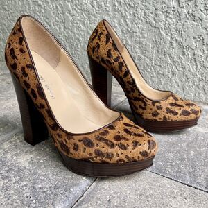 Urban Soul All Leather Hairy Animal Print Platform Block Heel Pump 7.5 Mob Wife